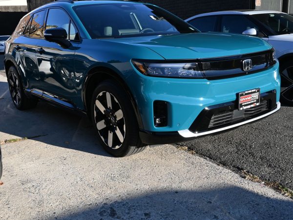 Front view of the 2025 Honda Prologue showcasing its bold grille and LED headlights.