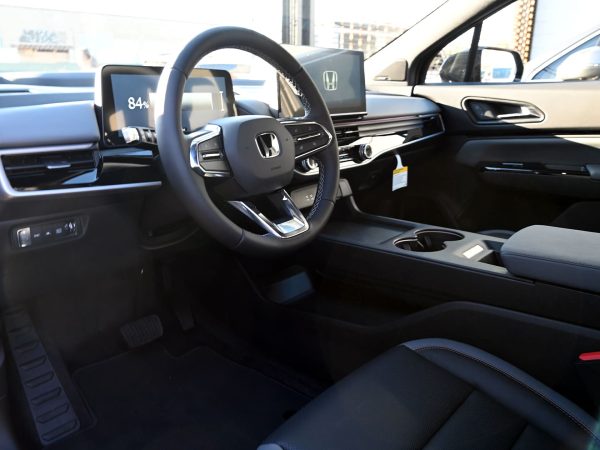 - Interior of the Honda Prologue with Google built-in infotainment and minimalist design.
